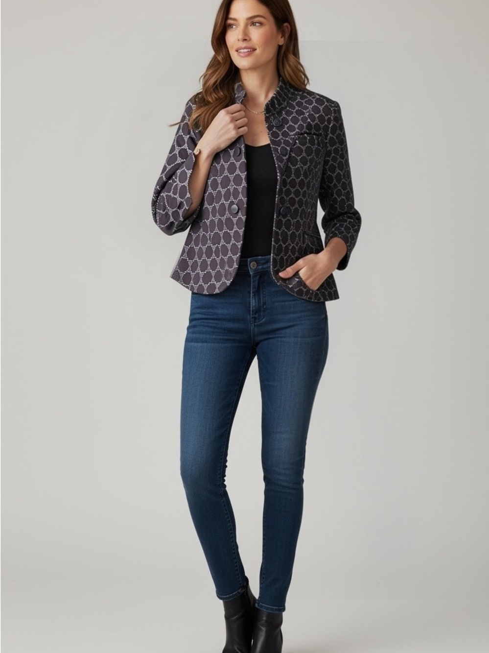 35 Coldwater Creek Charcoal Geo-Print Blazer